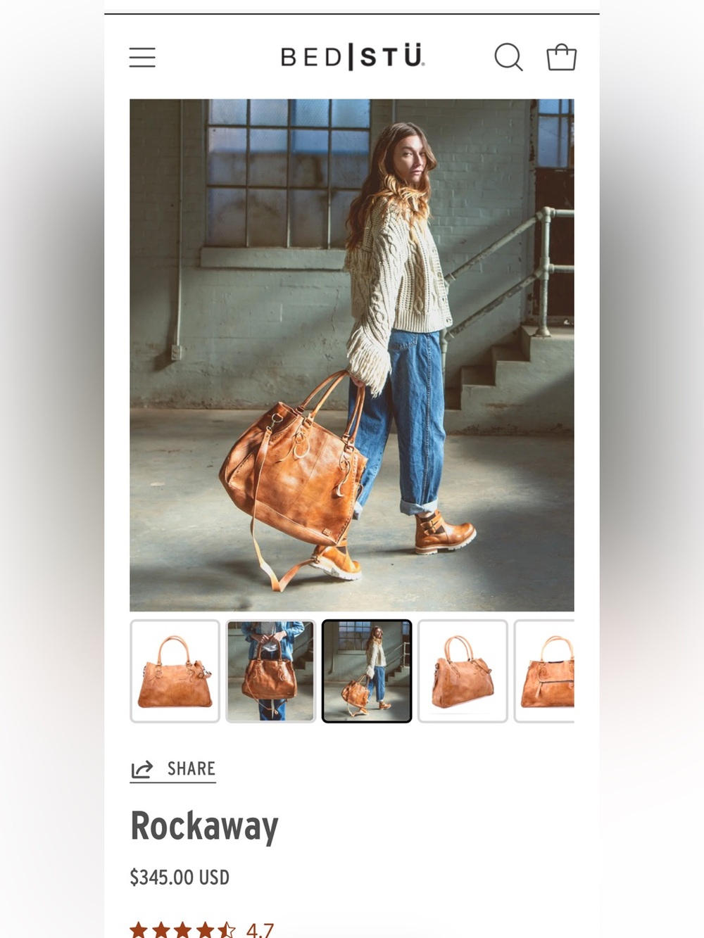 Bed Stu Rockaway Leather Tote Bag in Cognac